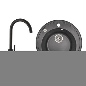 Набір: Кухонна мийка Lidz D510/200 BLA-03 (LIDZBLA03D510200) + Lidz Aria Змішувач для кухні 015F BLA