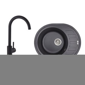 Набір: Кухонна мийка Lidz 620x500/200 BLA-03 (LIDZBLA03620500200) + Lidz Aria Змішувач для кухні 015F BLA