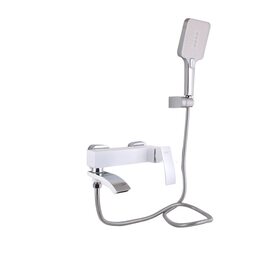 Змішувач для ванни Qtap Swan Cascada з поворотним виливом (з душовим гарнітуром) QTSWA260CRW45569 Chrome/White