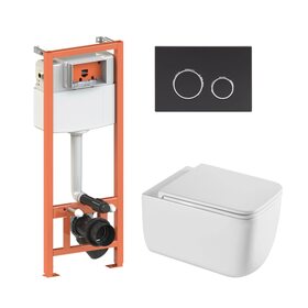 Готове рішення Qtap для ванної кімнати: підвісний унітаз Gemini Ultra Quiet 530х365х373 + комплект інсталяції Nest 4 в 1 (кругла клавіша Black mat)