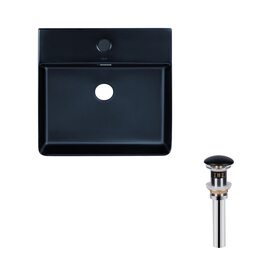 Комплект Qtap Nando LT: Раковина підвісна прамокутна 500х420х130 мм Matt Black + Донний клапан PU03O
