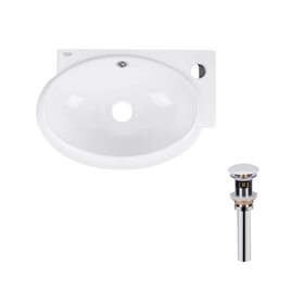 Комплект Qtap Leo: Раковина підвісна овальна права 430x285x160 мм White + Донний клапан PU02O