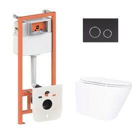 Готове рішення Qtap для ванної кімнати: підвісний унітаз Swan Ultra Quiet 520x360x320 + комплект інсталяції Nest 4 в 1 (кругла клавіша Black mat)