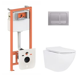 Готове рішення Qtap для ванної кімнати: підвісний унітаз Jay Ultra Quiet 520x360x320 + комплект інсталяції Nest 4 в 1 (квадратна клавіша Satin)