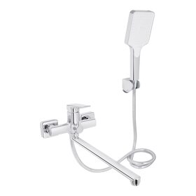 Змішувач для ванни Qtap Crow з довгим поворотним виливом та душовим гарнітуром QTCRO260CRM48647 Chrome
