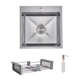 Комплект Lidz Handmade H5050H Мийка для кухні інтегрована Decor Honeycomb у комплекті з дозатором + Lidz K01G Корзина для кухонної мийки