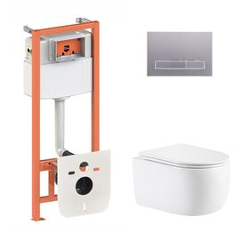 Готове рішення Qtap для ванної кімнати: підвісний унітаз Taurus Ultra Quiet 515×360×350 + комплект інсталяції Nest 4 в 1 (лінійна клавіша Satin)
