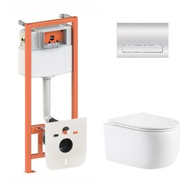 Готове рішення Qtap для ванної кімнати: підвісний унітаз Taurus Ultra Quiet 515×360×350 + комплект інсталяції Nest 4 в 1 (лінійна клавіша Chrome)