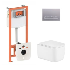 Готове рішення Qtap для ванної кімнати: підвісний унітаз Gemini Ultra Quiet 485×340×350 + комплект інсталяції Nest 4 в 1 (лінійна клавіша Satin)