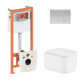 Готове рішення Qtap для ванної кімнати: підвісний унітаз Gemini Ultra Quiet 485×340×350 + комплект інсталяції Nest 4 в 1 (кругла клавіша Satin)