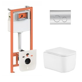 Готове рішення Qtap для ванної кімнати: підвісний унітаз Gemini Ultra Quiet 485×340×350 + комплект інсталяції Nest 4 в 1 (кругла клавіша Chrome)